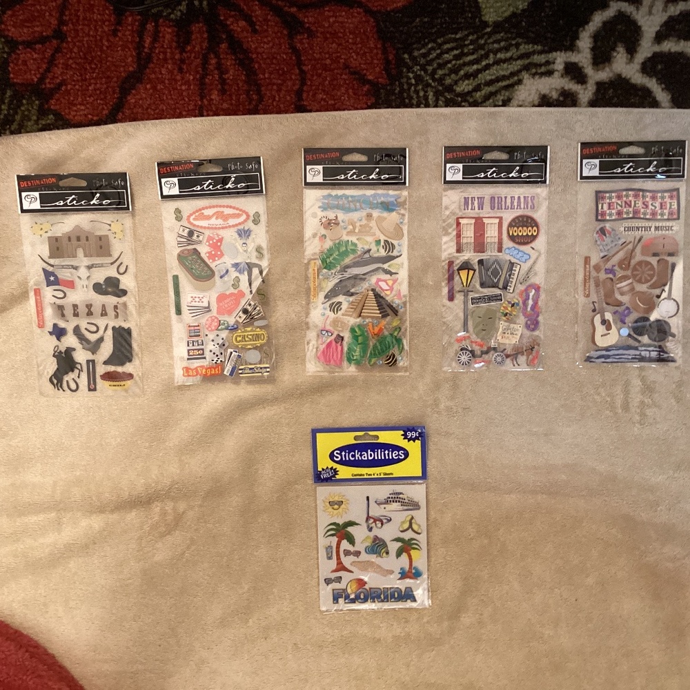 NEW Sticko Destination Stickers Texas New Orleans Cancun Las Vegas Florida Tenn